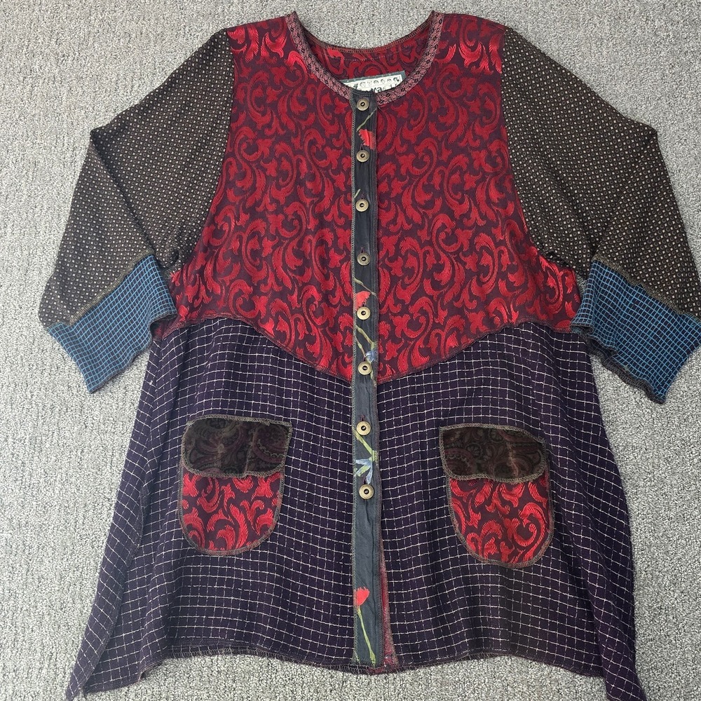 Nothing Matches Patchwork Tunic Top Boho Lagenlook Artsy Pockets Oversize Small